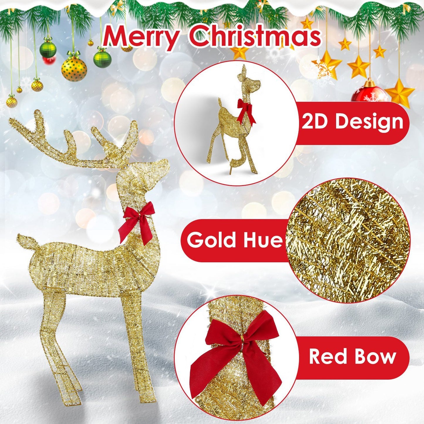3Pcs In 1 Set Lighted Christmas Deer 8 Lighting Modes