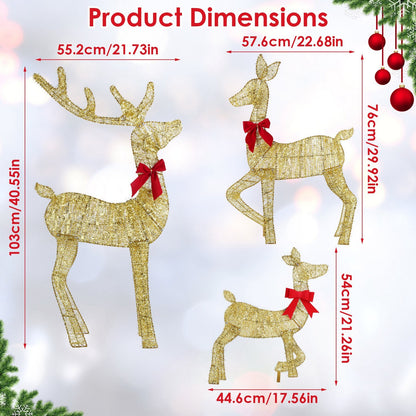 3Pcs In 1 Set Lighted Christmas Deer 8 Lighting Modes