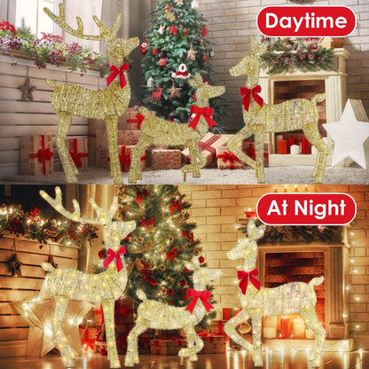 3Pcs In 1 Set Lighted Christmas Deer 8 Lighting Modes
