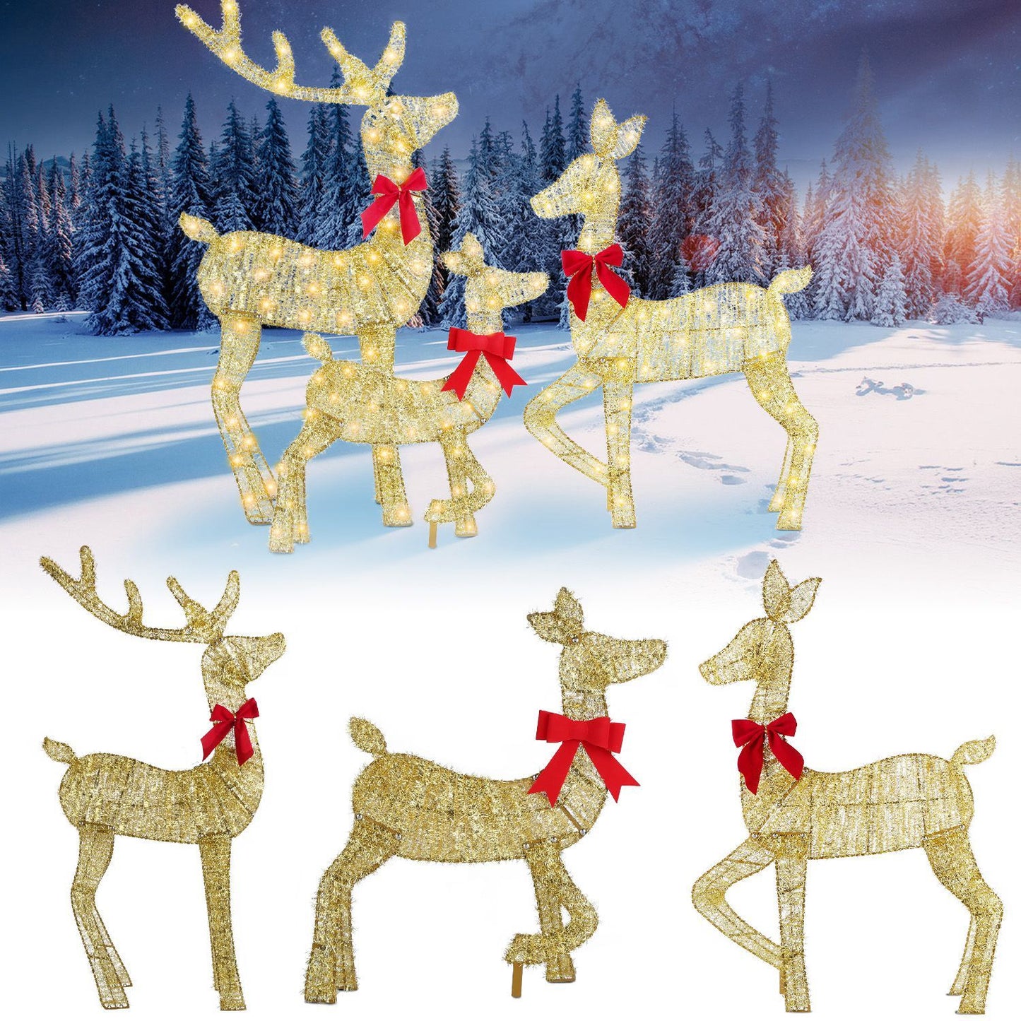 3Pcs In 1 Set Lighted Christmas Deer 8 Lighting Modes