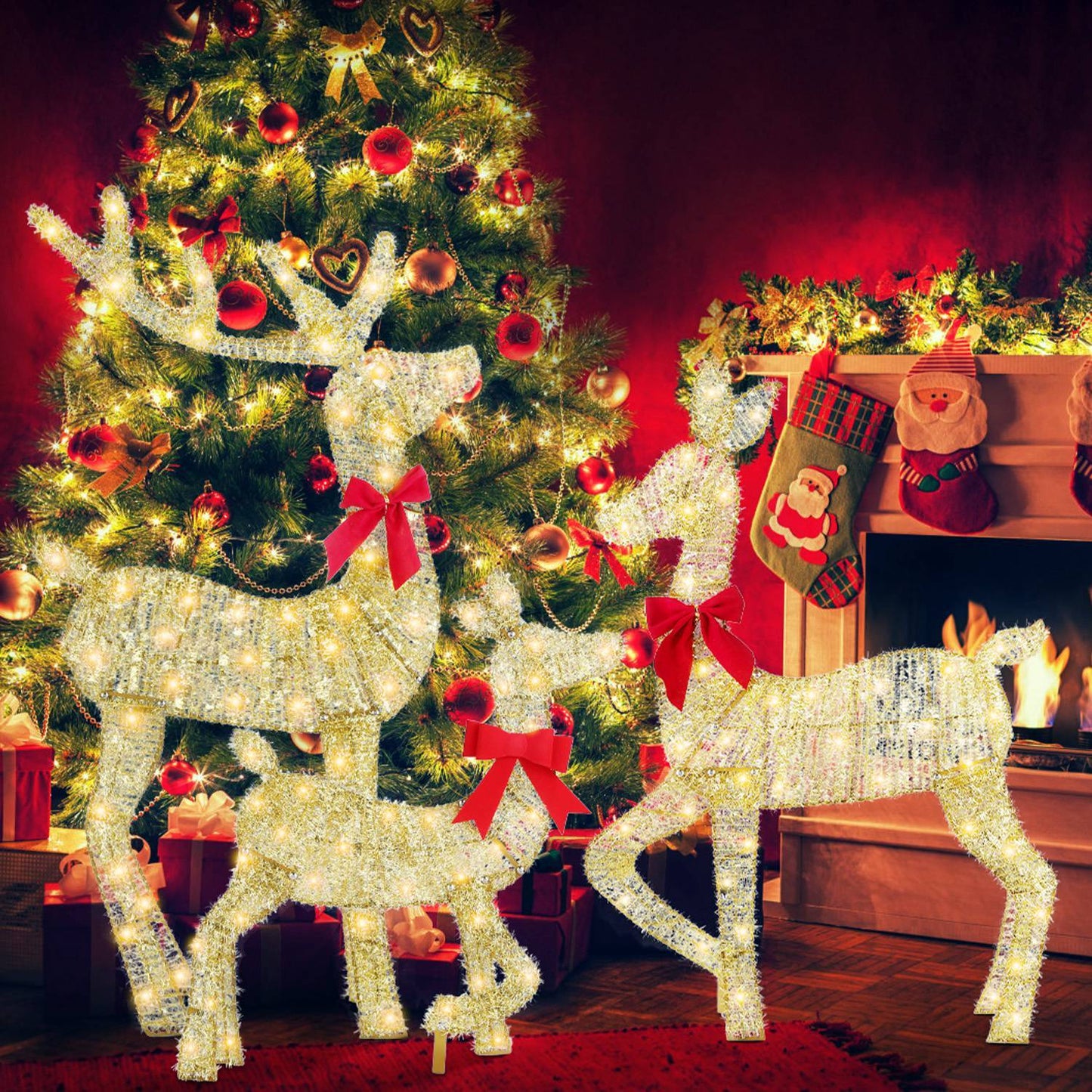 3Pcs In 1 Set Lighted Christmas Deer 8 Lighting Modes